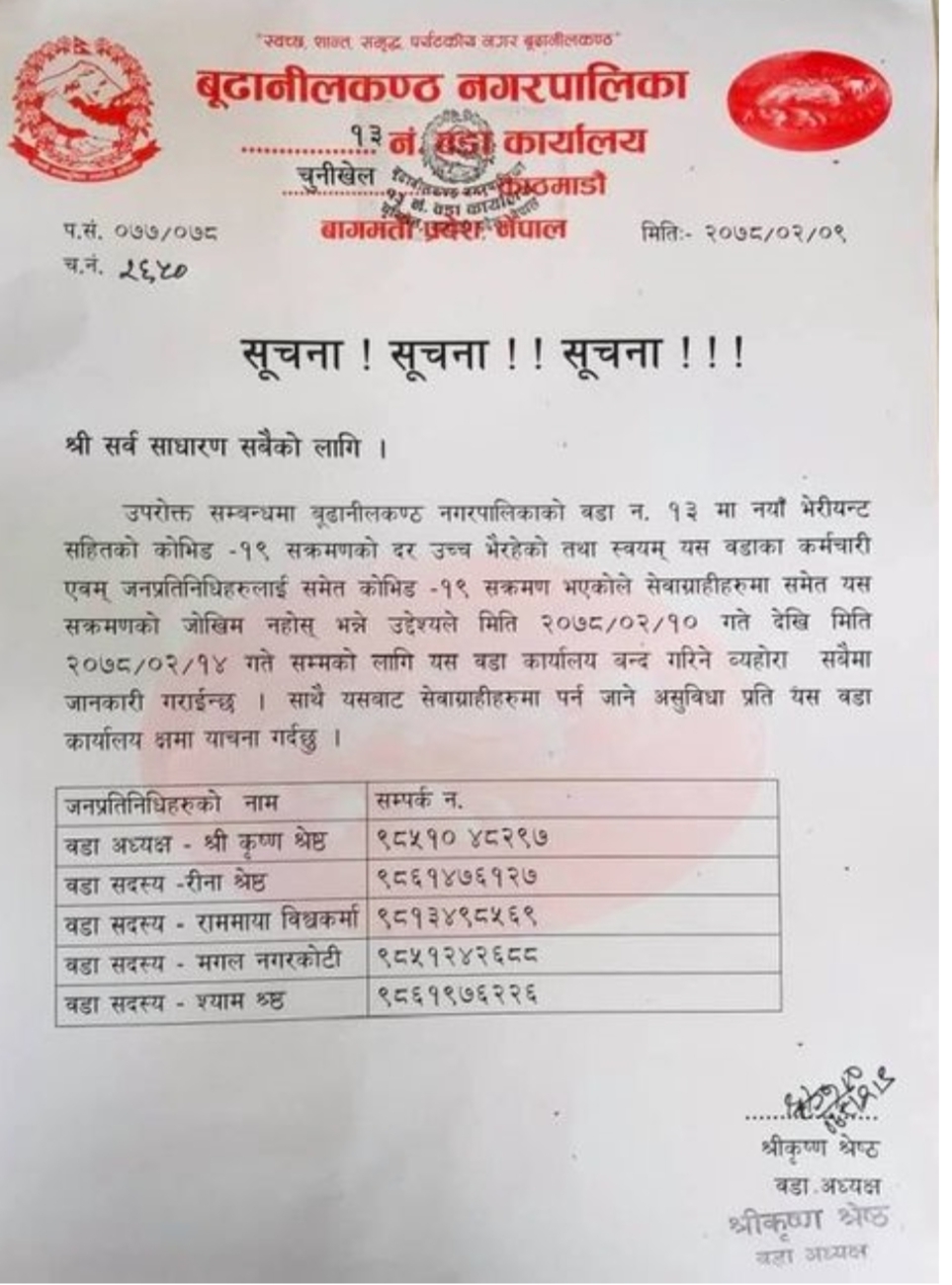 बूढानीलकण्ठ नगरपालिका १३ का कर्मचारीलाई संक्रमण