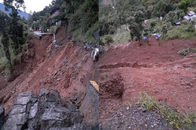 चीनसँगको मूख्य नाका रसुवागढी जाने बाटो पहिरोले बगायो, सडक अवरुद्ध